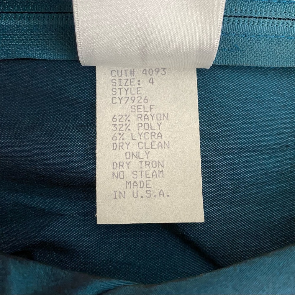 Vintage Tadashi Two-Piece Set Sz 4 Teal Satin Skirt Blouse Wedding Event 90s Y2K - Picture 16 of 16